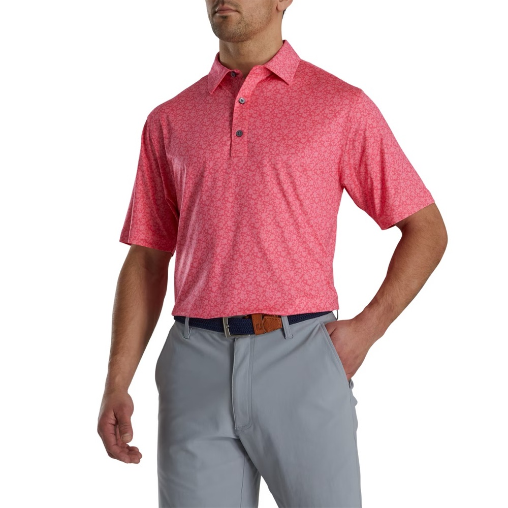 NWT FootJoy Performance Golf Shirt Painted Floral Lisle Medium Athletic Fit FJ